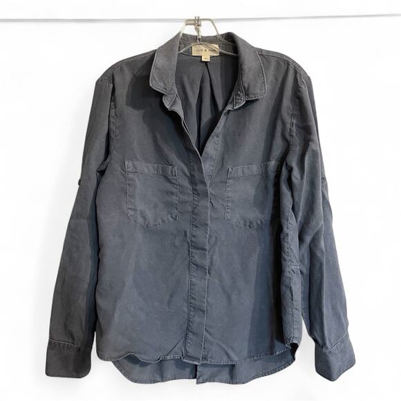 Cloth & Stone Anthropologie Shirt Women Size Medium Blue Tencel Roll Tab Sleeve - Picture 1 of 9